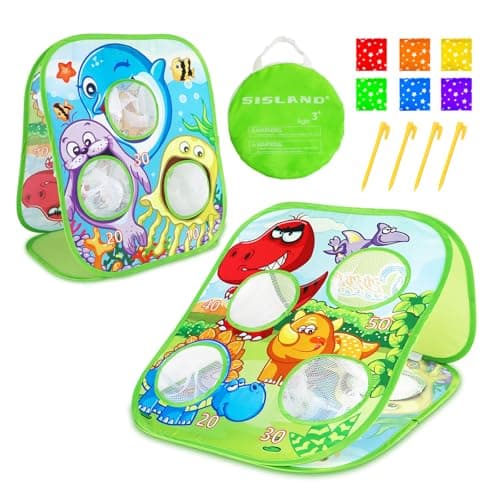 Sisland Bean Bag Toss Game for Kids, Dinosaur Corn Hole Outdoor Toy for Toddler, Outside Yard Party Lawn Backyard Games Birthday Gift for Boy Girl Age 3 4 5 6 7 8