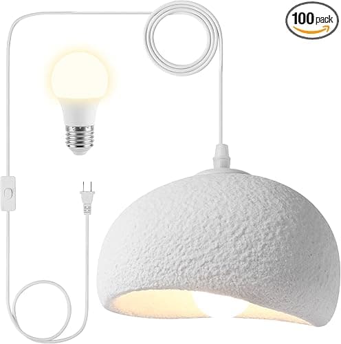 Plug in Hanging Lamp with Three-Color Dimming E26 Bulb (14.7 ft Cord Length) Hanging Light with Plug in Cord for Dining Room Living Room Bedroom Modern Pendant Light(30 cm / 11.8 in)