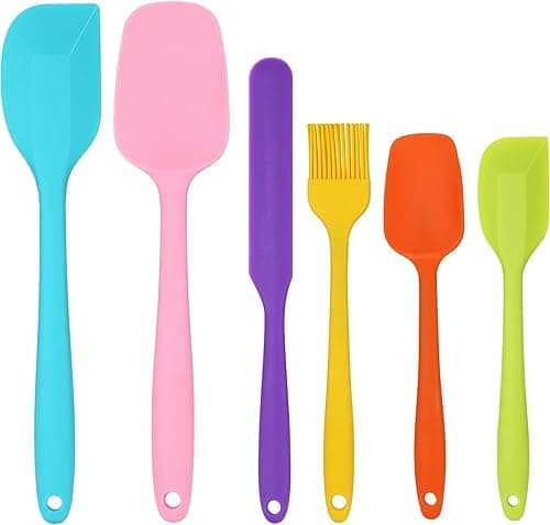 Spatulas Set of 6, Food Grade Silicone Spatulas Rubber Heat Resistant, Stainless Steel Core, Kitchen Utensils Nonstick for for Cooking, Baking and Mixing (Black) (colorful)