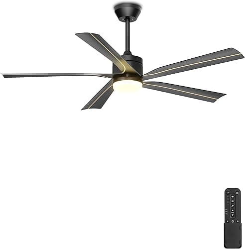 56" Ceiling Fan with Light, Black Ceiling Fan Remote Control - 3CCT, Quiet DC Motor Ceiling Fans for Indoor Outdoor Patio, Living Room