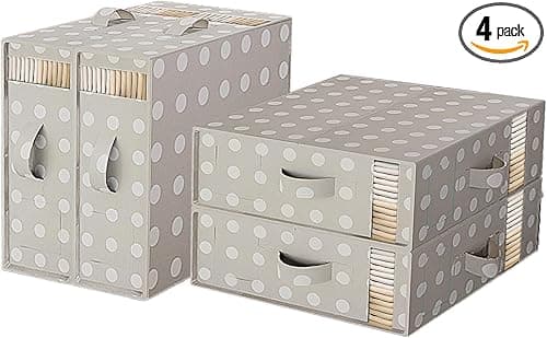 Bed Sheet Organizers and Storage 4 Pack- Foldable Sheets Storage Organizer for Closet, Collapsible Bedsheet Organizers with Handles, Fabric Bedding Organizer with Window (Grey-White)