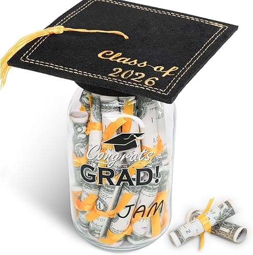 Graduation Gifts 2026 - Personalized Name Graduation Mason Jar - Filled with Money & Class of 2026 Cap Kit - Centerpieces Congrats Decorations Party Supplies for Him Her Women Men College High School