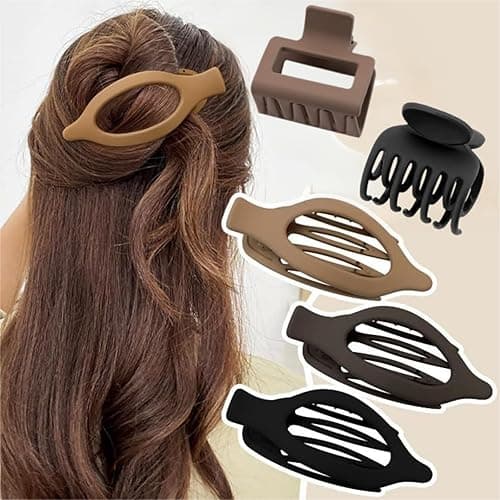 Flat Hair Clip 5 pcs Lay Down Claw Clips Hair Accessories for Women -Brown (Mix & Match Series)