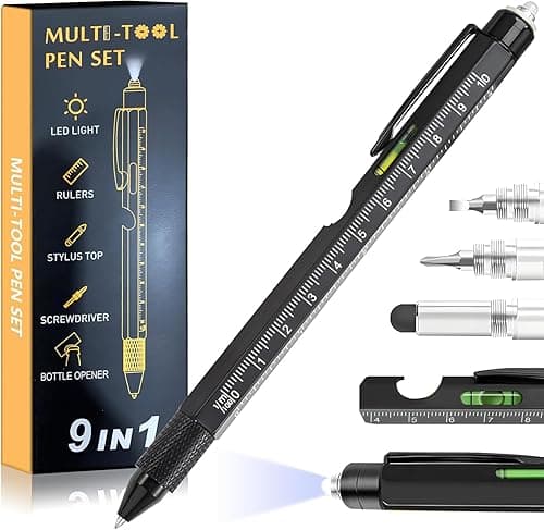 Fathers Day Dad Gifts for Dad Husband, 9 in 1 Multitool Pen Set with LED, Stylus, Level, Screwdriver, Fathers Day Gift from Daughter Wife Son, Gadgets for Men, Father, Blue, 1 Pack (Black)