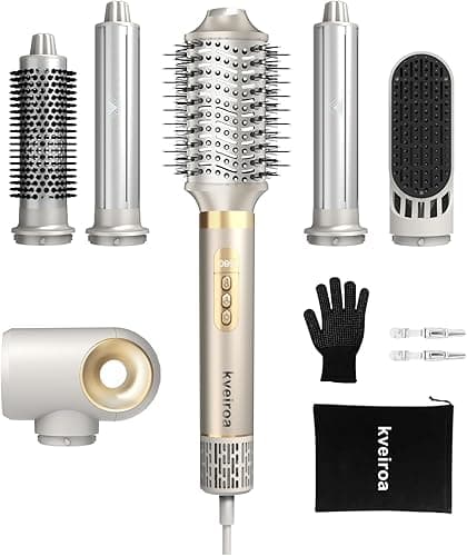 6 in 1 Hot Air Brush & Hair Dryer–High-Speed Hair Dryer Brush with Auto Wrap Curlers, Hot Air Styler Wrap Fast Drying & Frizz-Free Styling, No Heat Damage, Volumizing with Travel Bag