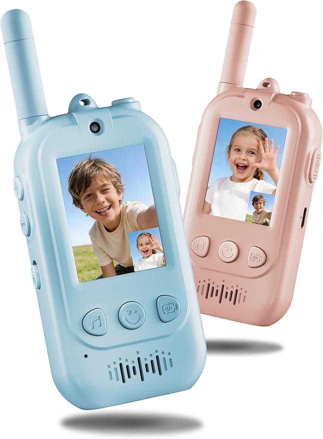 Voice Changer Upgraded Kids Video Walkie Talkies with Real-Time Two-Way Video, No WiFi or App Required, 1600FT Long Range, Rechargeable Video Intercom Toy for Boys & Girls Ages 3–12 (Blue & Pink)