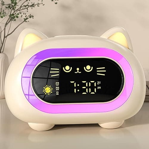 Alarm Clock for Kids, Ok to Wake Clock for Kids with Eye Protection Sleep Training Auto Off Feature 10 Night Light Dual Alarm, Kids Alarm Clock Cute Cat Gifts for Girls