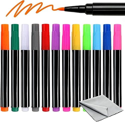 12-Color Markers for LED Drawing Board, Erasable Light Board Marker Pens for LED Note Board Acrylic Dry Erase Board Fridge Calendar Doodle Book with Microfiber Cleaning Cloths