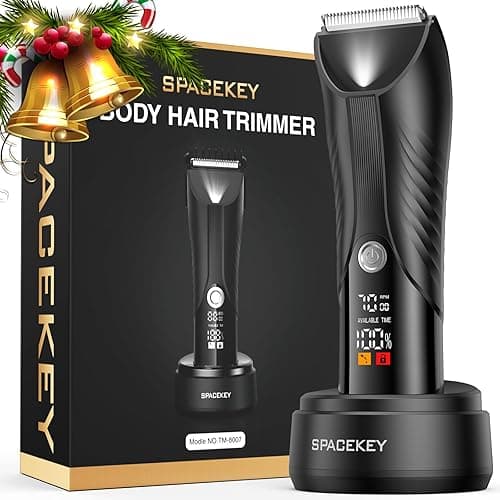Spacekey Electric Body Hair Trimmer - IPX7 Waterproof Ball Trimmer for Men with LED Light, Wet/Dry Groomer, USB-C Rechargeable, Travel Bag Included - Men's Pubic, Groin and Body Shave