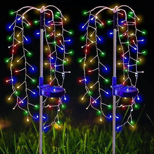 Solar Garden Christmas Lights, 1Pack Solar Willow Tree Lights, 200LEDs Solar Fairy Pathway String Lights 8 Modes Waterproof Copper Wire for Home Yard Christmas Decoration