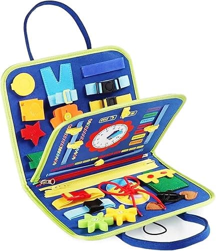 Toddler Busy Board Book Montessori Toys for 1 2 3 4 Years Old,Sensory Board Educational Activities for Learning Fine Motor Skill,Toy for Boy & Girl Birthday Gift,Toddler Toy for Airplane Car Travel