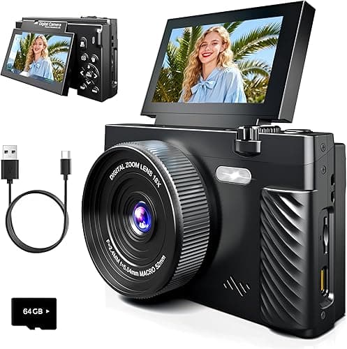 4K Digital Camera for Photography, 64MP WiFi Vlogging Camera with 180° Flip Screen, Point and Shoot Camera for YouTube, Beginner Camera with Beauty Mode & 64GB SD Card