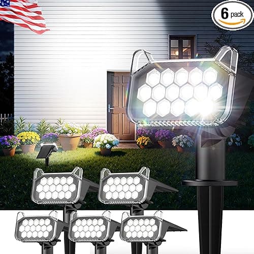 WdtPro Solar Spot Lights Outdoor Waterproof, 6 Pack, Bright Solar Landscape Lights with Extra-Large LEDs, 3 Modes Spotlights, Solar Powered Light for Yard Garden Pathway Wall, Cool White