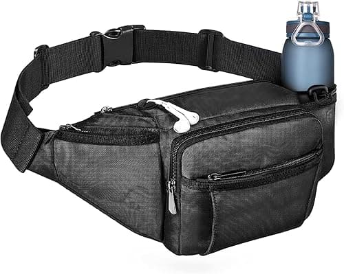 NOOLA Fanny Pack Waist Bag for Men Women, Lightweight Waist Pack with Water Bottle Holder, Adjustable Belt Bag with Multi-Pockets for Hiking, Dog Walking, Outdoor, Cycling, Running, Travel, Black
