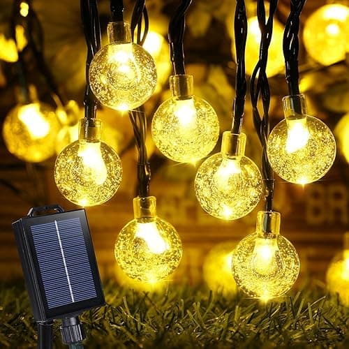 Solar String Lights Outdoor Waterproof, 1 Pack 50 LED 2.3CM 23 FT Each, Solar Powered Patio Lights with 8 Lighting Modes for Garden Yard Porch Wedding Party.. (Warm Color)