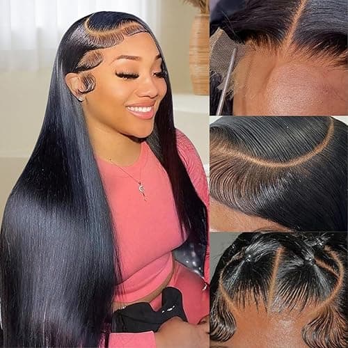 13x4 Lace Front Wigs Human Hair 180 Density Straight HD Lace Front Wigs Human Hair Pre Plucked 13x4 Lace Frontal Straight Human Hair Wigs for Women Glueless Wigs Human Hair Natural Color ( 30 Inch)