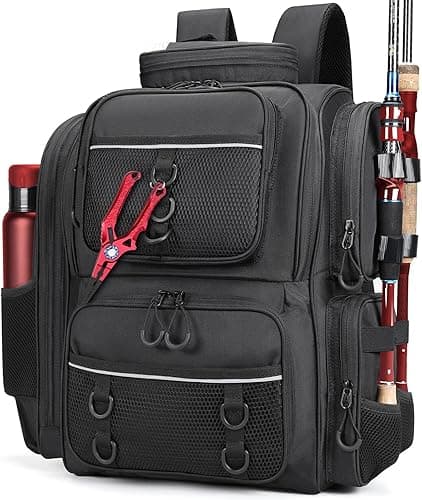 Fishing Backpack with Rod Holder Lightweight Water Resistant Tackle Backpack for Freshwater or Saltwater Large Storage High-Performance Fishing Bag