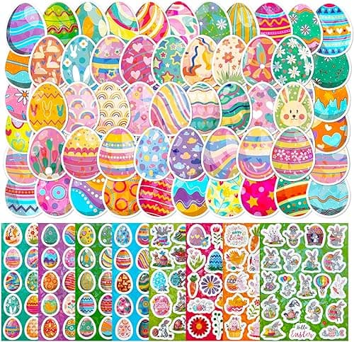 Easter Stickers,8 Sheets Holographic Happy Easter Stickers for Kids Egg Bunny Stickers,Gift Decorations 5 x 7inches (160PCS)
