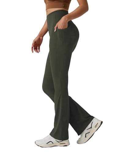TOPYOGAS Women's Bootcut Yoga Pants High Waist Tummy Control Flare Leggings Workout Bottoms with Pockets Army Green