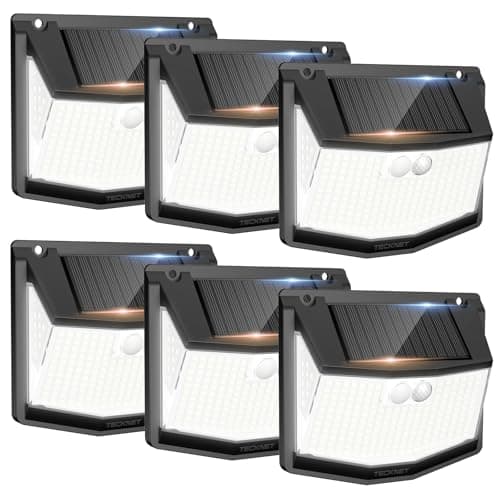 TECKNET 248 LED Outdoor Solar Lights & Motion Sensor 6 Pack, 300° Angle & 3 Lighting Modes Solar Lights Outdoor Waterproof, Solar Powered Security Flood Wall Lights IP66 for Outside/Yard Fence/Garden