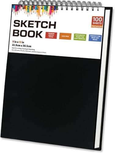 Sketch Book for Drawing - 120gsm Thick Paper, Spiral Bound, 100 Sheets, 9" x 12" Inch - Ideal for Artists, Students & Doodling Handheld with Batteries & Fast Charger