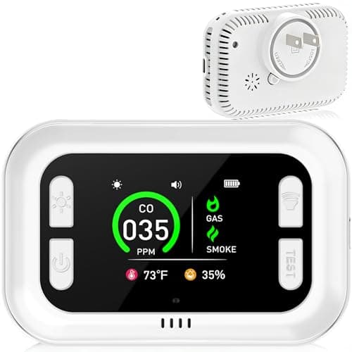 6 in 1 Carbon Monoxide Detectors Plug in, Natural Gas Detector with Smoke, Temp & Humidity Alarm, Portable 1000mAh Battery Backup, HD Digital Screen, 24/7 Home Safety for House, RV, Apartment, Travel