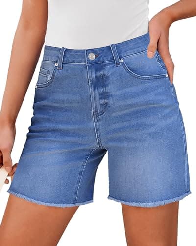 LookbookStore Mid Thigh Jean Shorts for Women High Waisted Womens Stretch Shorts Cute Summer Clothes Medium Blue Size X-Large Size 16 18