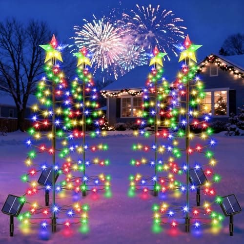 AOUNQ 24" Spiral Solar Christmas Tree Outdoor Decorations 4 Pack - Upgrade 80 LEDs Multicolor Solar Christmas Lights with 8 Lighting Modes, Waterproof Pre-lit Xmas Tree for Pathway Garden Patio Yard