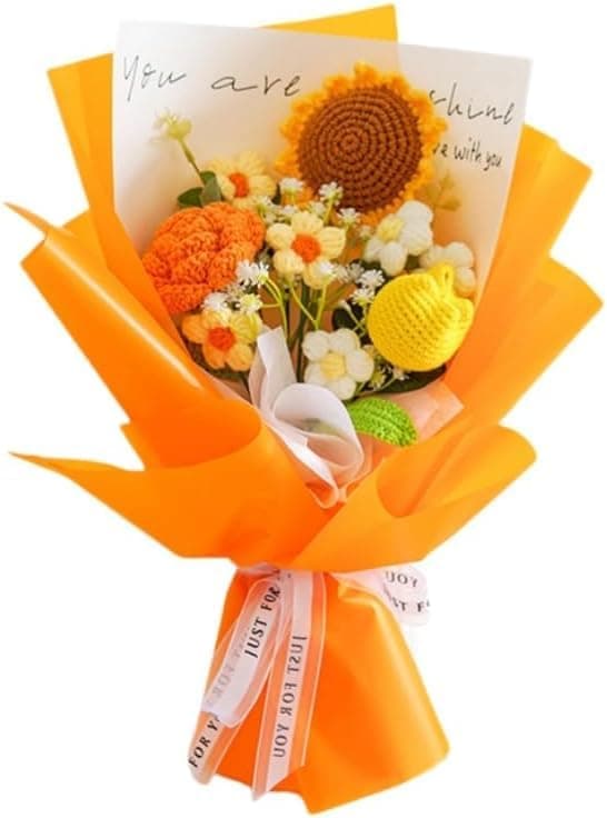 Handmade Crochet Flower Bouquet with Exquisite Wrap for Valentine's Day Gift & Birthday Gift - Lasting Keepsake for Birthdays, Anniversaries, Graduation - Gift for Women, Mom, Wife, Teacher, Her