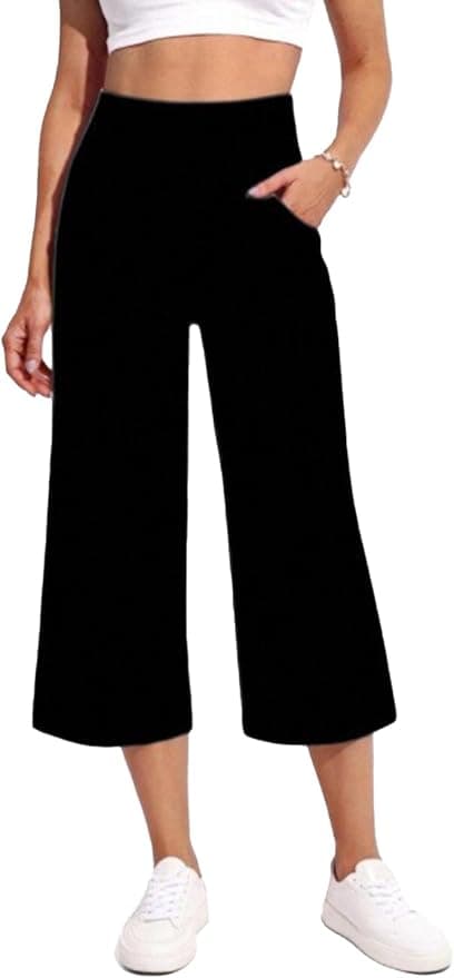 Capri Pants for Women Wide Leg Loose Yoga Cropped Pants with Pockets Casual Stretch Casual Lounge