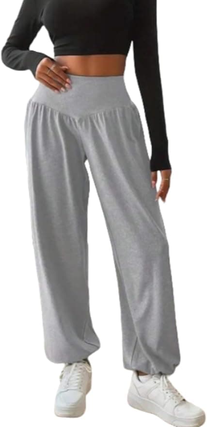 Womens Baggy Wide Leg Pants Casual Loose Elastic Waisted Comfy Harem Pants with Pockets