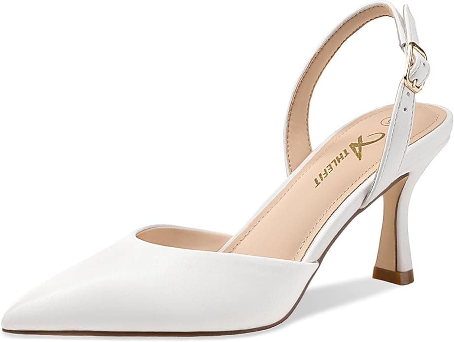 Athlefit Closed Pointed Toe Kitten Heels for Women Dress Work Wedding Party Slingback Stiletto Pumps Shoes