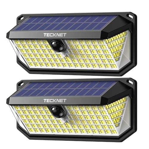 TECKNET 416 LED Solar Lights Outdoor Waterproof, 300° Angle & 3 Lighting Modes Motion Sensor Outdoor Lights, 2 Pack Solar Powered Flood Wall Lights IP66 for Home Patio Fence Yard Deck Garage Street