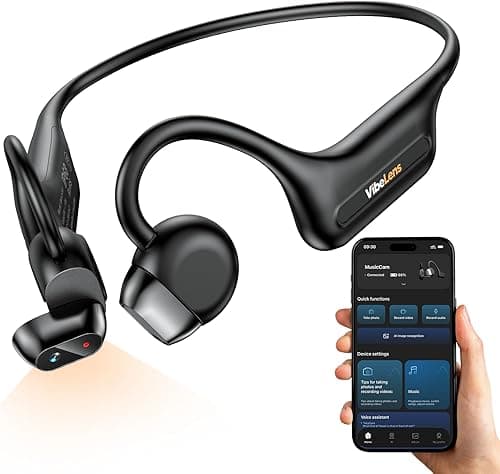 MusicCam World’s 1st Bone Conduction Headphones with Camera, Hand-Free POV Camera Headphones, IP68 Water & Sweat Resistant, AI Functions, Open-Ear Bluetooth Wireless Sport Earphones with APP