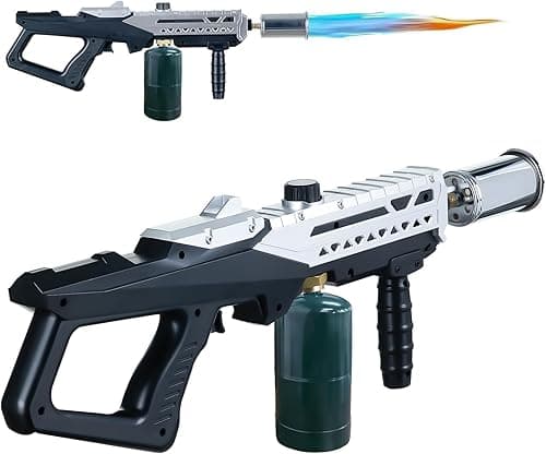 Powerful Propane Torch Gun, Adjustable Flame Thrower Gun, Kitchen Torch Culinary Torch Sous Vide, Weed Burner Torch, Charcoal Lighter, Gifts for Menr(Tank Not Included) (Silver)