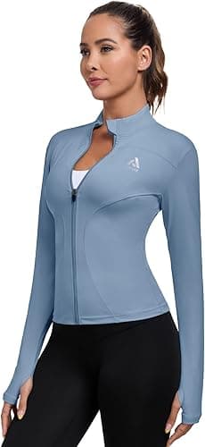 Women's Workout Jacket, Womens Cropped Lightweight Running Jackets, Zip Slim Fit Athletic Tops for Gym, Yoga, Jogging