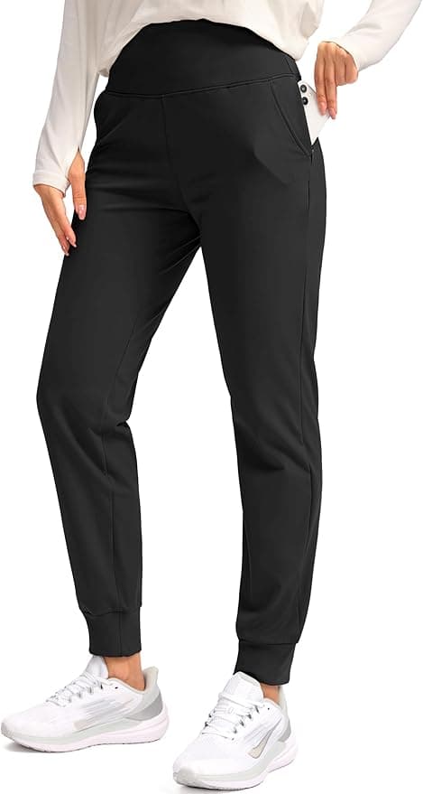 SANTINY Women's Fleece Lined Joggers Water Resistant High Waisted Thermal Sweatpants Winter Pants Hiking Running Pockets