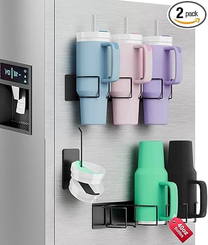 Magnetic Stanley Cup Holder for Fridge, Magnetic Tumbler Holder for Fridge, 2 PCS Stanley Cup Magnetic Holder with Tumbler Lid Organizer for 40 oz Stanley Cup for Kitchen, Cabinet