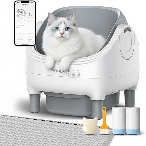 Automatic Cat Litter Box for Multiple Cats, App Control, Open-Top Automatic Litter Box Self Cleaning, Safety Sensors 10.5L Waste Bin with Odor Control, 2 Rolls of Liners
