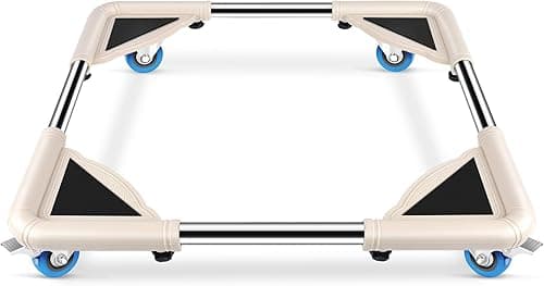 SPACECARE Mini Fridge Stand Mobile Roller, Adjustable Furniture Dolly with 4 Locking Wheels, Heavy Duty Washing Machine Base, Universal Appliance Pedestal for Dryer and Refrigerator- Off White