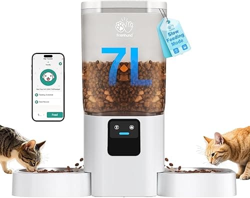 Automatic Cat Feeder 2 Cats with Slow Feed: Dual Automatic Dog Feeder with 5G WiFi, Cat Food Dispenser with APP Control for Multiple Pets, Detachable for Easy Clean, Double Pet Bowl - 29 Cup