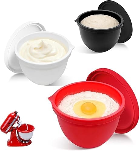 5 Qt Tilt-Head silicone liners for kitchenaid stand mixer, Silicone Bowl Liners with Lids, Kitchen Aid Accessories and Attachments for Baking and Cooking (3pcs Red+White+Black)