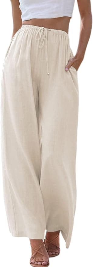 Women's Palazzo Pants Flowy High Waist Flowy Wide Leg Trousers with Pockets Cotton