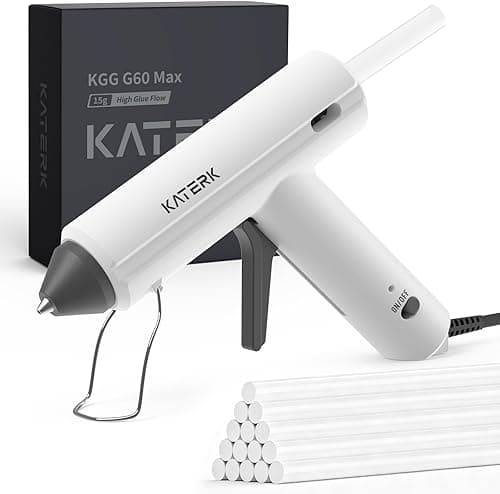 Katerk 60W Full Size Hot Glue Gun, Drip-Free 60s Fast Preheating with 15pcs Large Glue Sticks (7/16"), Heavy Duty Industrial Glue Gun Kit for Arts, Crafts DIY, Repair, Gift, Sealing, Decorating