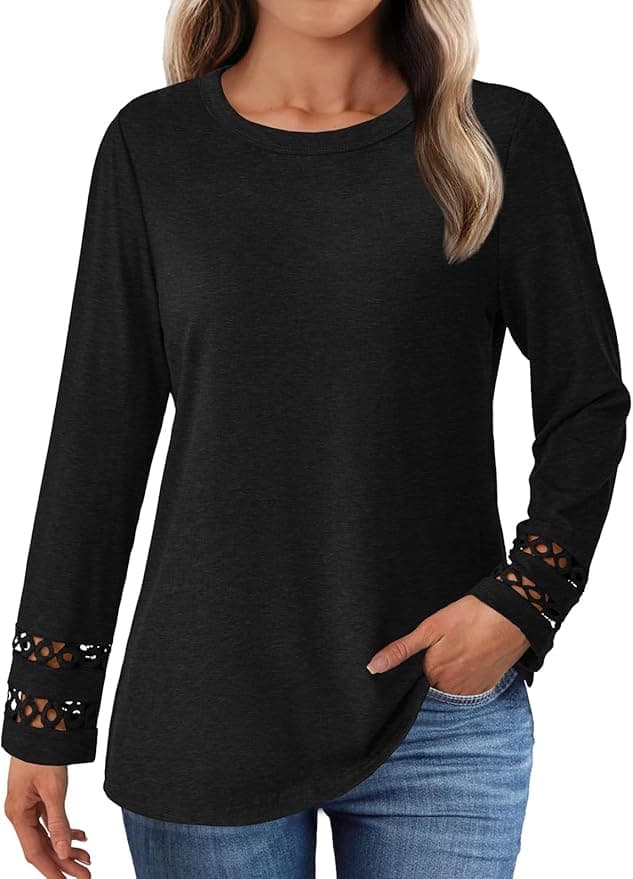 Womens Long Sleeve Tops Business Dressy Casual Blouses Crewneck Loose Fit T Shirts Cute Work Tee 2025 Fall Trendy Outfit