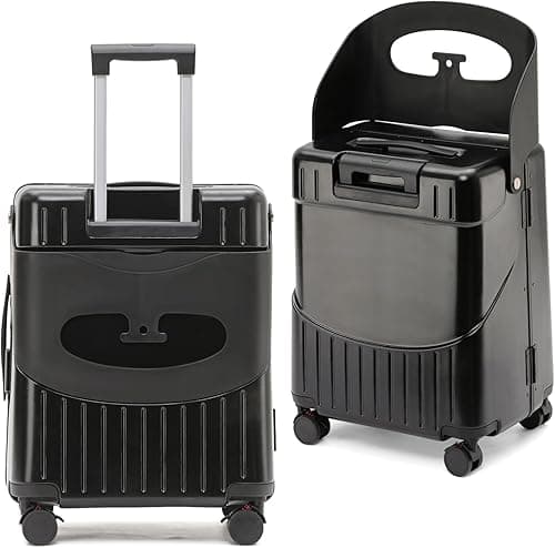 Apelila Hardside 22'' Luggage with Seat for Kids & Adults, 360° Lockable Spinner Wheels Travel Suitcase with TSA Approved Lock and Seat Belts(Black, 22-Inch)