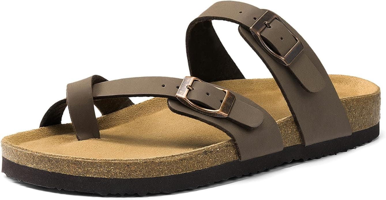 DREAM PAIRS Women's Thong Slide Sandals with Cork Footbed Open Toe Adjustable Slip On Slippers Comfort Flat Sandals for Summer