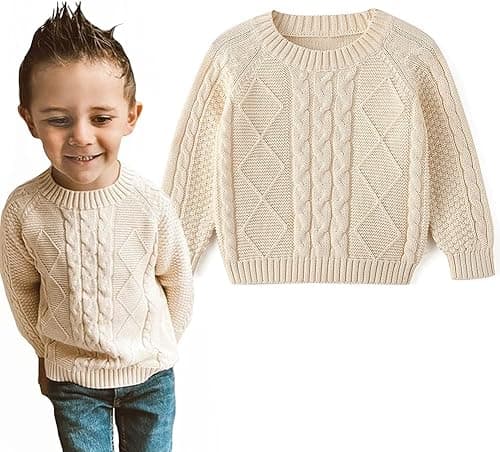 Curipeer Baby Boys' Girls' Cable Knit Sweater Long Sleeve Solid Pullover Toddler Crew Neck Fall