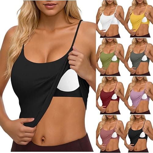 Tank Tops with Built in Bras,Sleeveless Casual Shirts,Racerback Ribbed Fitted Tanks,Workout Yoga Padded Camisole Top