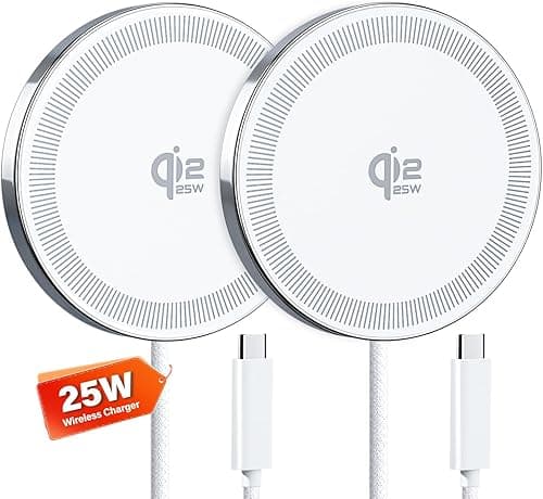 25W Wireless Charger for MagSafe, Qi2.2 Magnetic Fast Charging Pad for iPhone 17/16/15/14/13/12 Series & AirPods, Strong Magnet, Ultra-Thin & Portable Charger Mat for Travel Home Office(White, 2Pack)
